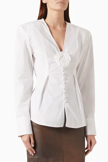 Floral-appliqué Shirt in Organic Cotton Blend