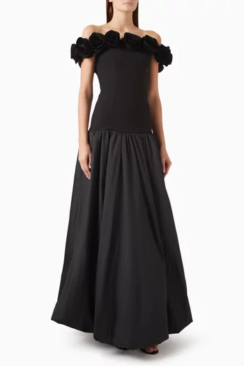 Flower Off-shoulder Dress in Crepe