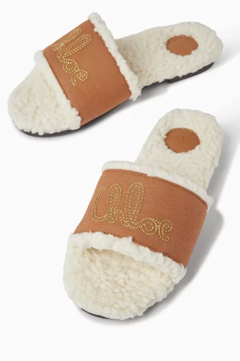 Logo Sandals in Canvas & Faux Shearling