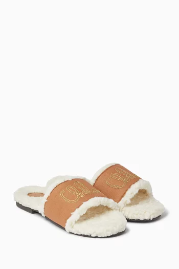 Logo Sandals in Canvas & Faux Shearling