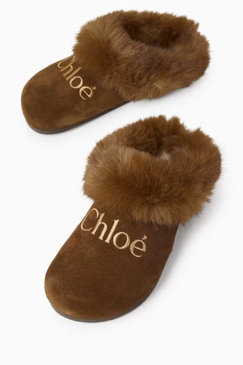 Logo Mules in Faux Fur