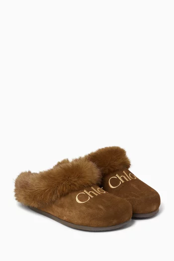 Logo Mules in Faux Fur