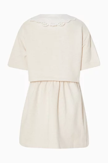 Embroidered Collar Layered Dress in Organic Cotton
