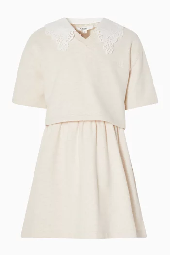 Embroidered Collar Layered Dress in Organic Cotton