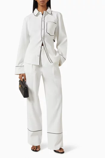 Contrast Piped Pleated Pants