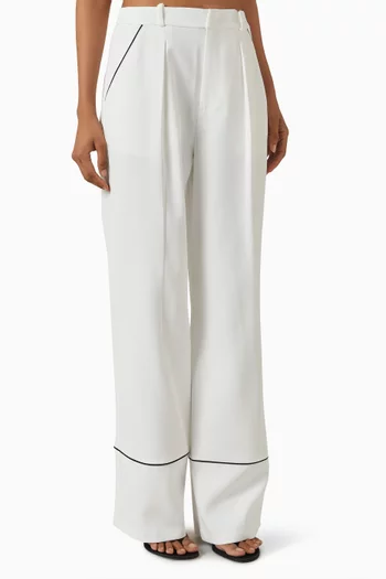 Contrast Piped Pleated Pants