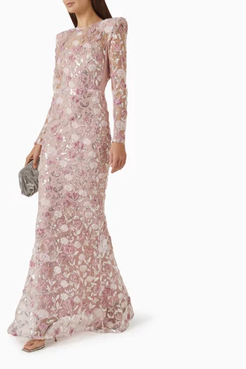 The Death of Roses Embellished Gown in Chiffon & Lace