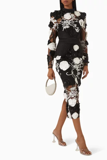 Vendetta Floral Midi Dress in Mesh