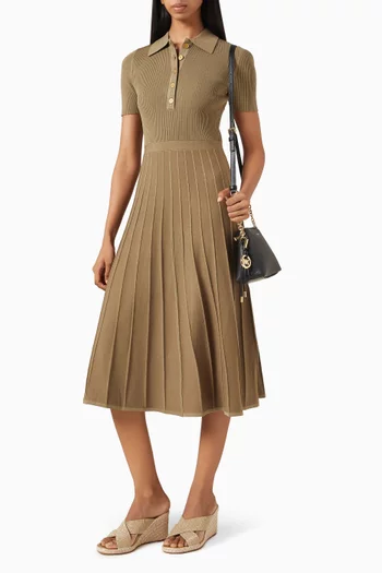 Polo Midi Dress in Ribbed Stretch-knit