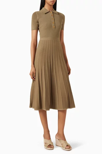 Polo Midi Dress in Ribbed Stretch-knit