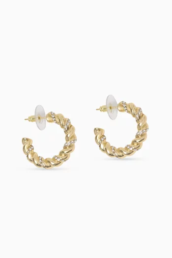 Twisted Rhinestone Hoop Earrings in Brass