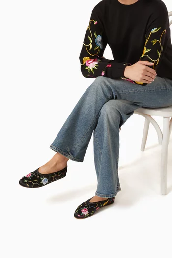 Embroidered Ballerina Flats in Satin