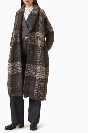 Dazzling Tartan Belted Double-knit Coat in Cashmere-blend