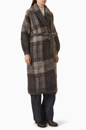 Dazzling Tartan Belted Double-knit Coat in Cashmere-blend