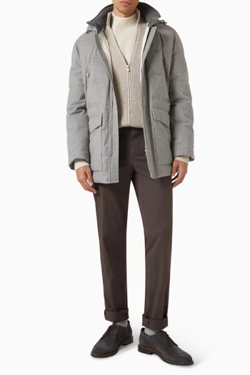 Down Parka in Bonded Wool Flannel