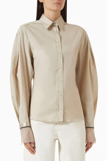 Silk-cuff Shirt in Stretch Cotton-poplin