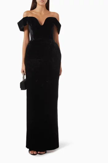 Ryn Off-shoulder Gown in Velvet