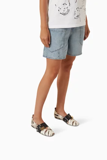 Sue Triple Buckle Ballerina Flats in Leather