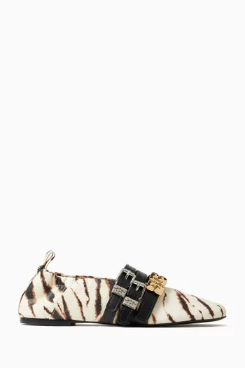 Sue Triple Buckle Ballerina Flats in Leather