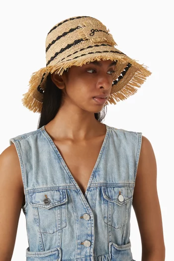 Striped Bucket Hat in Raffia