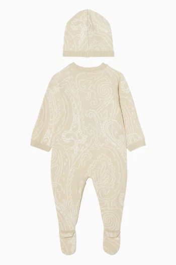 Vintage-print Beanie & Sleepsuit Set
