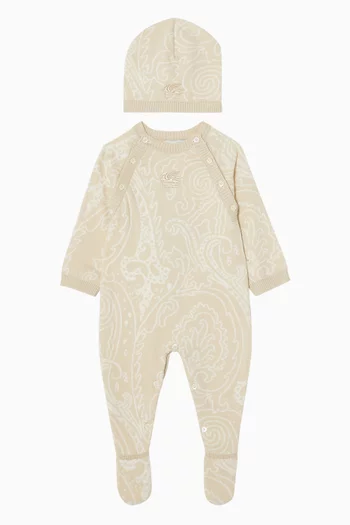 Vintage-print Beanie & Sleepsuit Set