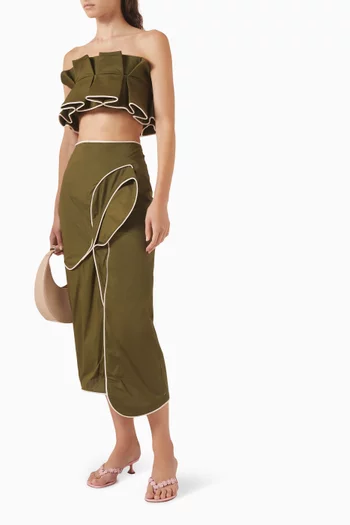 Solid Ruffled Midi Skirt