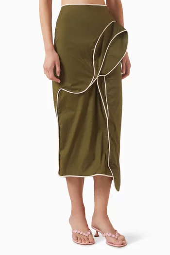 Solid Ruffled Midi Skirt