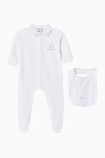 Logo-embroidered Sleepsuit & Bib Set