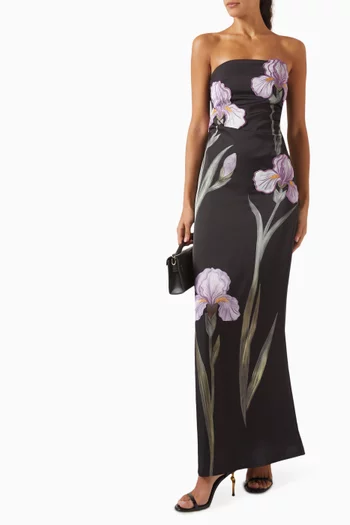 Iris Floral-applique Strapless Maxi Dress