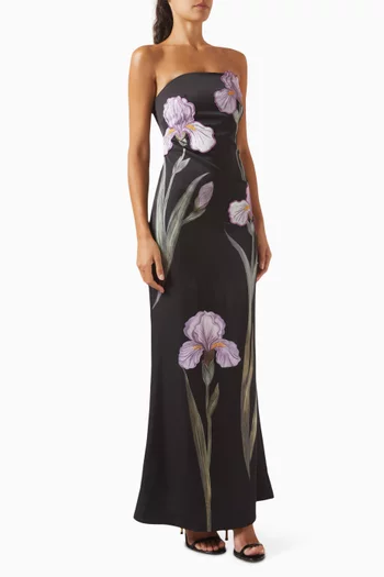 Iris Floral-applique Strapless Maxi Dress