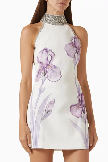 Jeweled Halter Iris Motif Dress