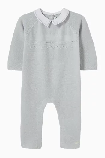 Pointed Collar Pyjama Romper in Wool-blend