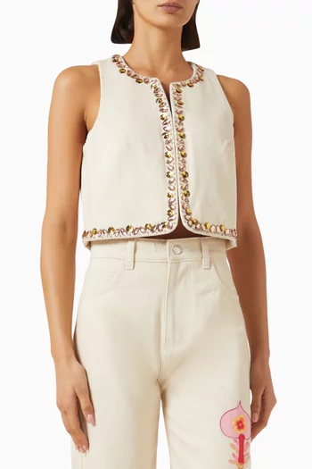 Shiny Flore Vest in Denim