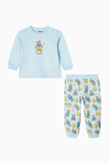 Teddy Bear Print Pyjama Set in Cotton