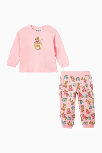 Teddy Bear Print Pyjama Set in Cotton