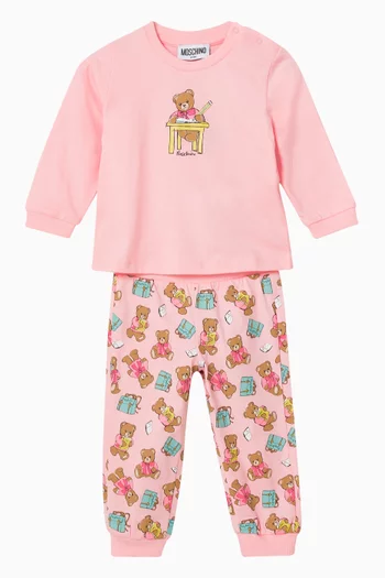 Teddy Bear Print Pyjama Set in Cotton