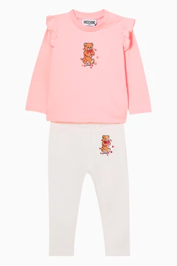 Teddy Bear Hearts T-Shirt & Leggings Gift Set in Cotton
