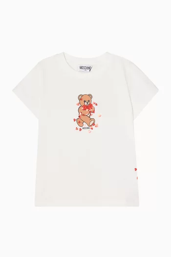Teddy Bear Heart Print T-Shirt in Cotton