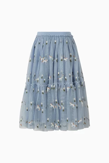 Unicorn Embroidered Midi Skirt