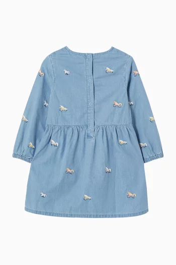 Horse-embroidered Flared Dress in Cotton
