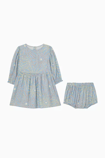 Star Print Flared Dress in Viscose