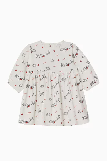 Bird Print Dress in Cotton