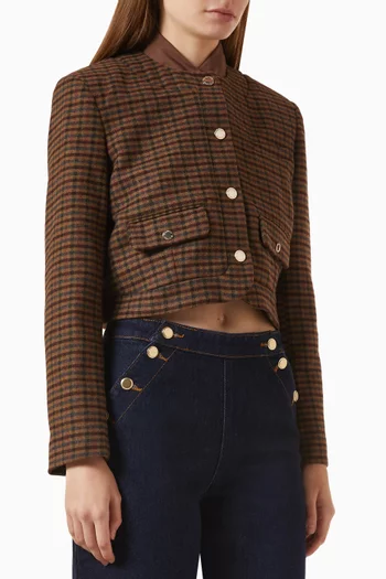 Vertige Straight Checked Jacket in Wool-blend