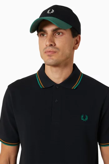 Colour Blocked Piqué Cap in Cotton
