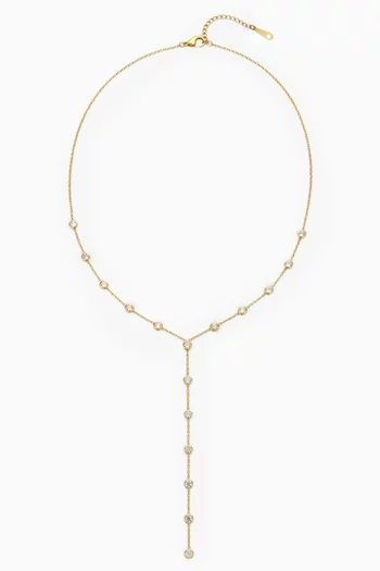 Myra Bezel Drop Lariat Necklace in Gold-tone Silver