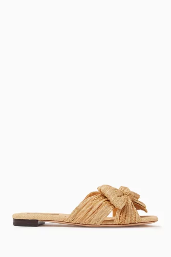 Daphne Bow Slide Sandals in Raffia