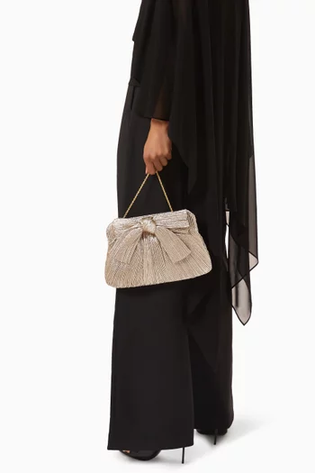 Small Rayne Pleated Bow Clutch in Lamé