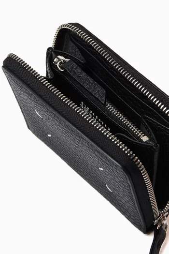 Small Four Stitches Zip Wallet in Leather