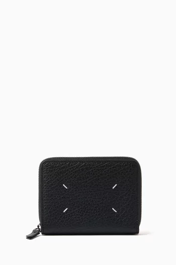 Small Four Stitches Zip Wallet in Leather